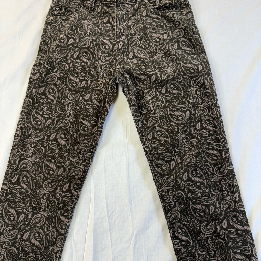 AG Anthropology Stevie Ankle High Rise Pants Sz 27P Black and Tan Paisley Money